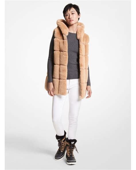 michael kors quilted faux fur hooded vest|Michael Kors.